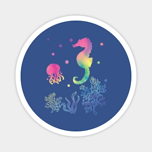 Seahorse And Jellyfish Rainbow Colors Magnet